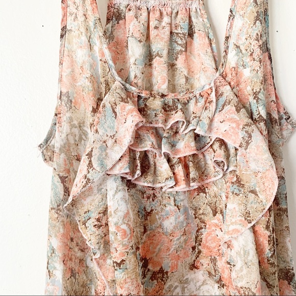 Rumors Sheer Floral Ruffle Tank Top Size Large - Picture 3 of 5